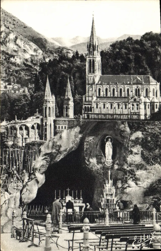 Lourdes — La Cueva y la Basílica — Editor H. B. LEBRUN - Anverso
