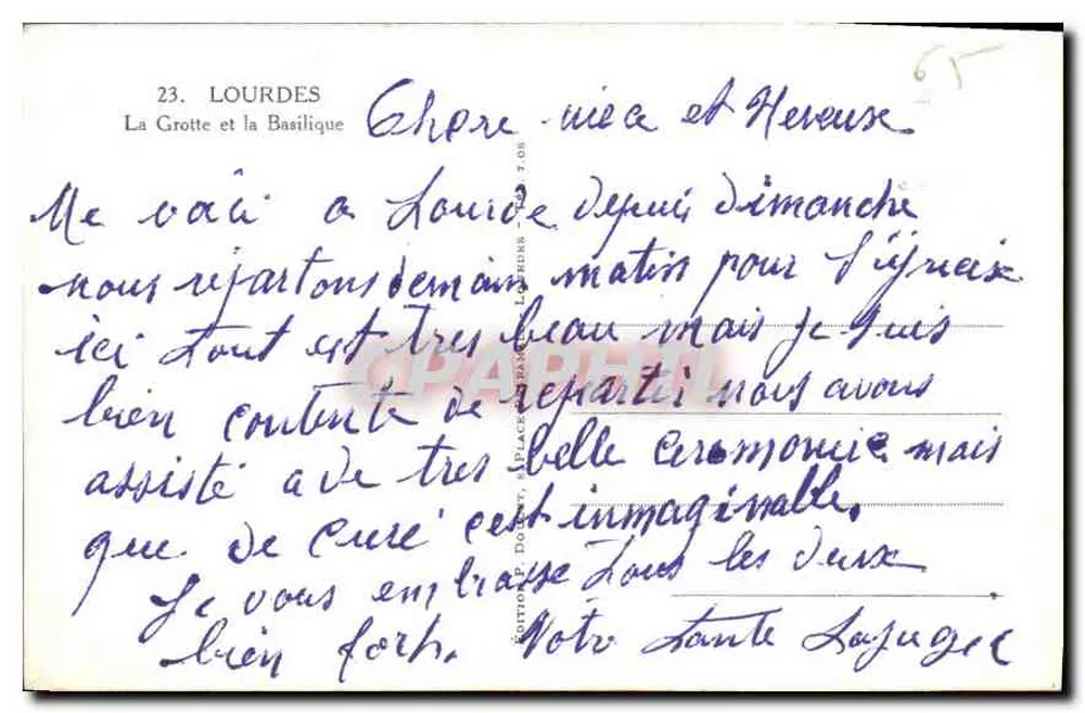Lourdes — La Cueva y la Basílica — Editor H. B. LEBRUN - Reverso