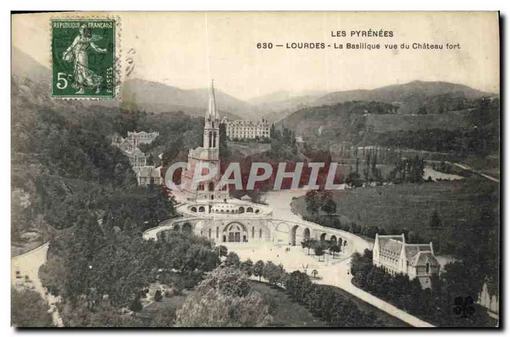 Lourdes — Blick auf die Basilika vom Festungsschloss — Verlag nicht sichtbar - Vorderseite