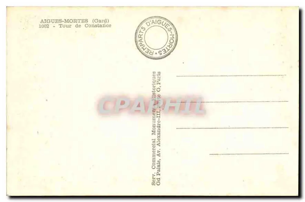 Aigues-Mortes (Gard) — Torre de Constance — Serv. Comercial Monuments Historiques - Verso