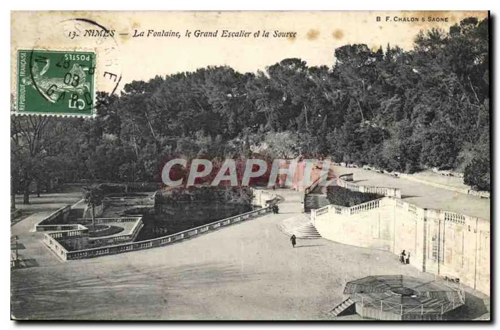 Nîmes — Die Fontäne, die große Treppe und die Quelle — B. F. Chalon s. Saône - Vorderseite