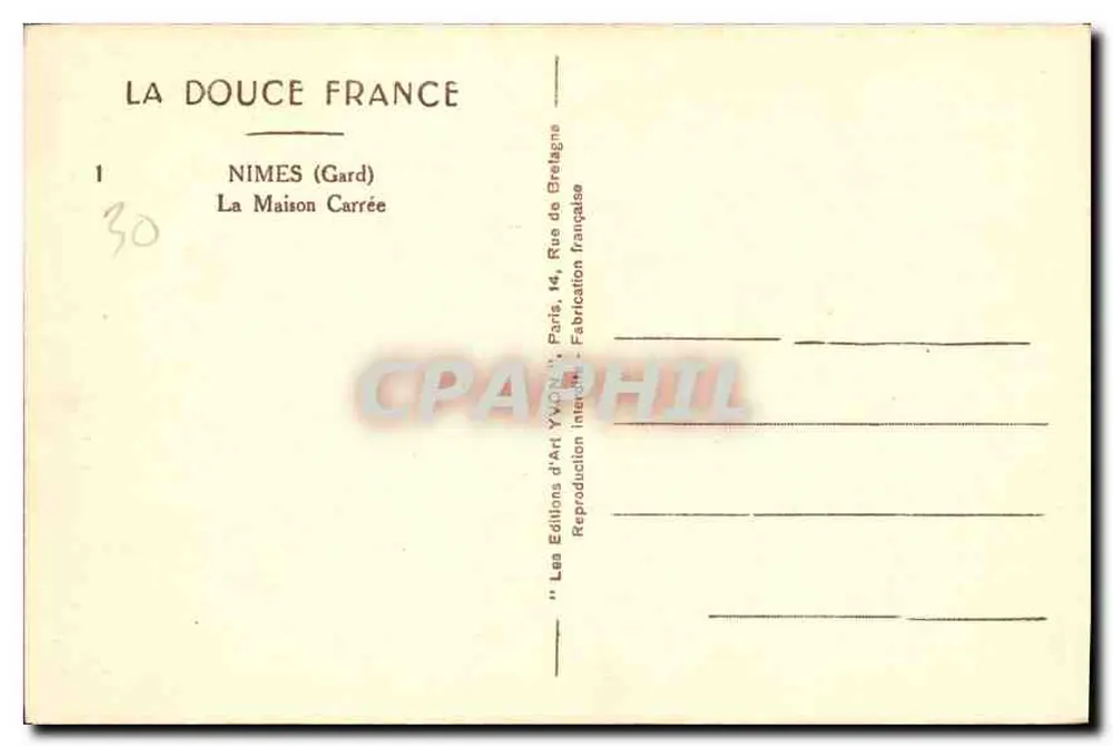 Nîmes (Gard) — La Maison Carrée — Éditions d'Art YVON, Paris - Rückseite