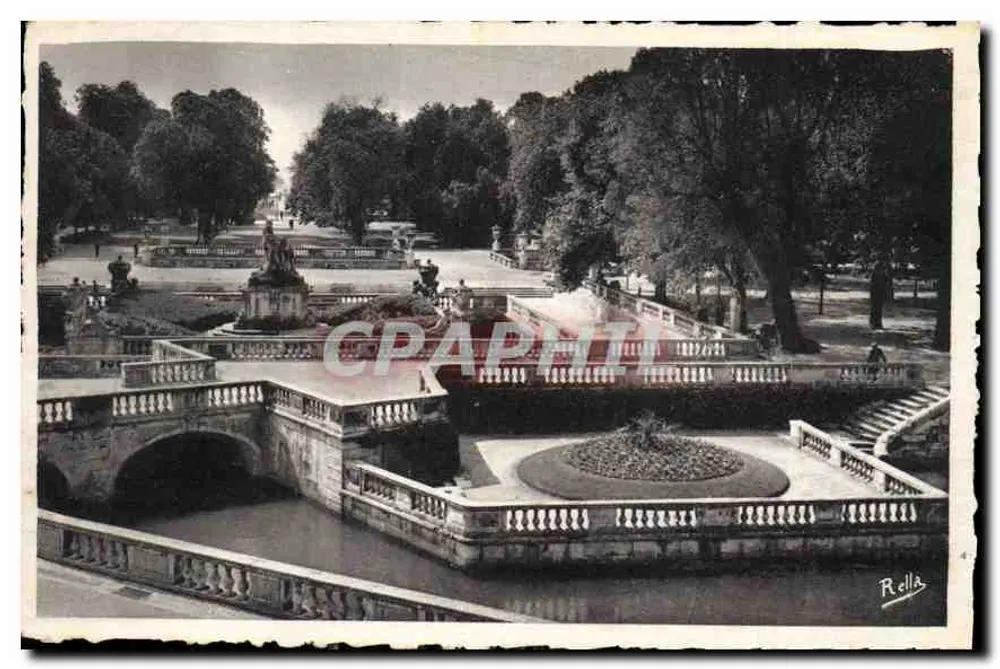 Gärten der Fontaine — Nîmes — gezeichnet von Le Nôtre im 18. Jahrhundert — Verlag Rella - Vorderseite