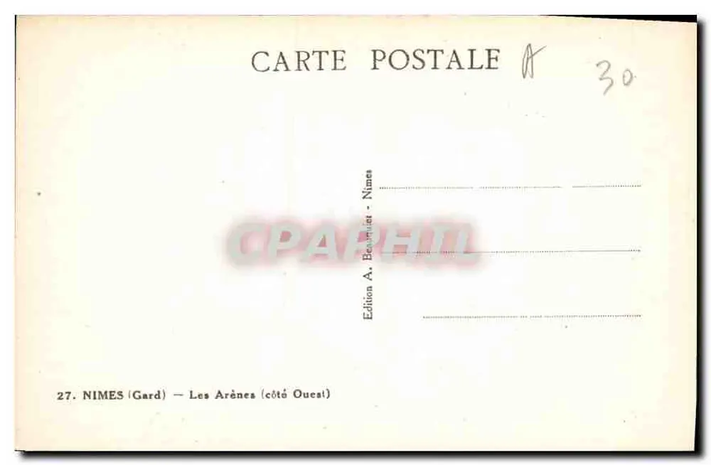Nîmes — Les Arènes (côté Ouest) — Édition A. Beaulieu - Nîmes - Verso