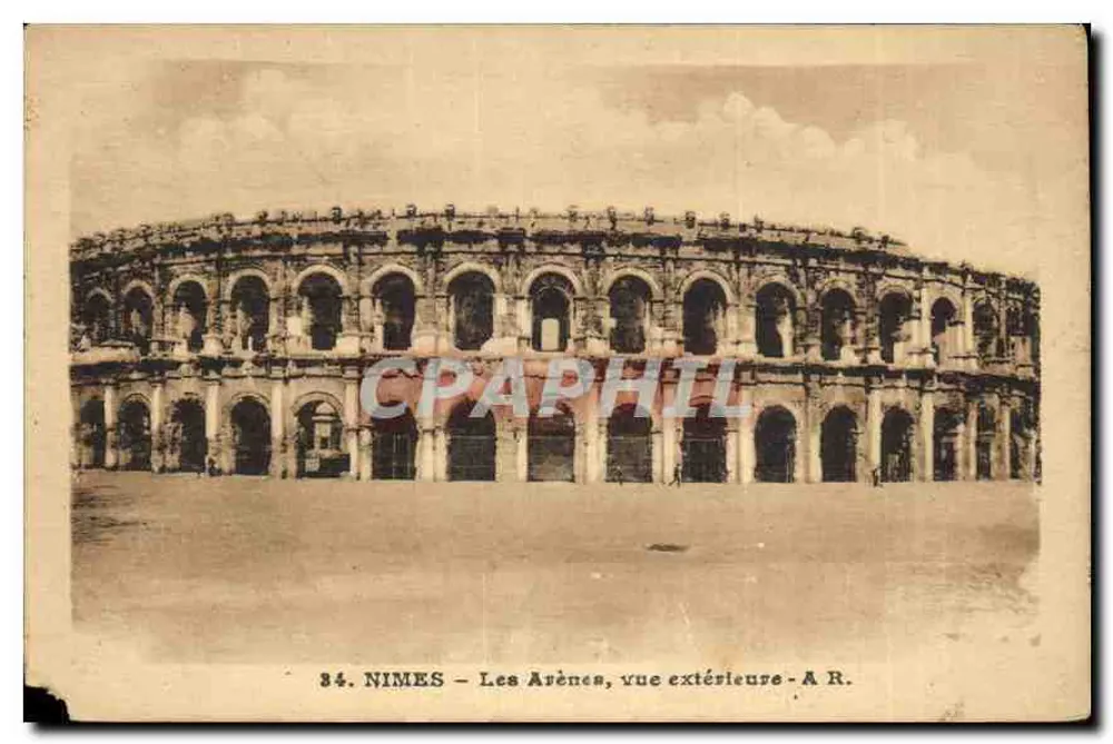Nîmes – Die Arenen, Außenansicht – A.R. - Vorderseite