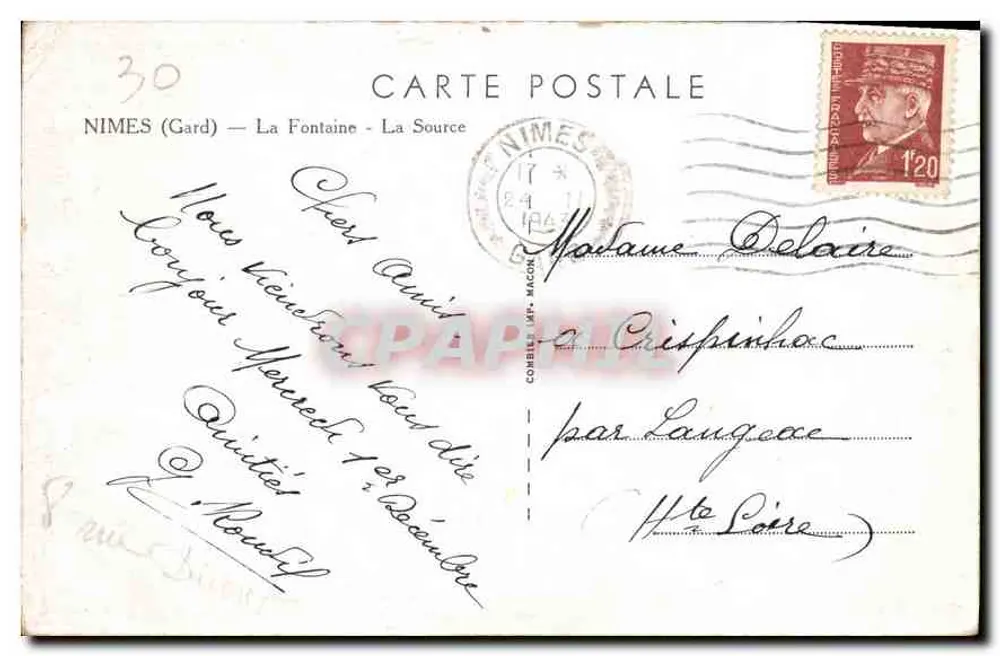 Nîmes (Gard) — A Fonte — A Fonte — editor desconhecido, n° de série 30 - Verso
