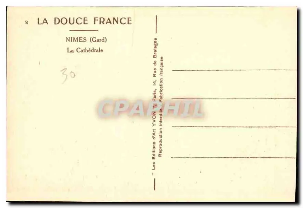Nîmes (Gard) — Ansicht der Kathedrale — Éditions d'Art Yvon, Paris - Rückseite