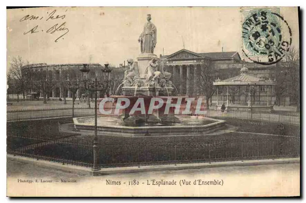 Nîmes - A Esplanada (Visão Geral) — Fototipia. E. Lacour — Marselha, n°1180 - Frente