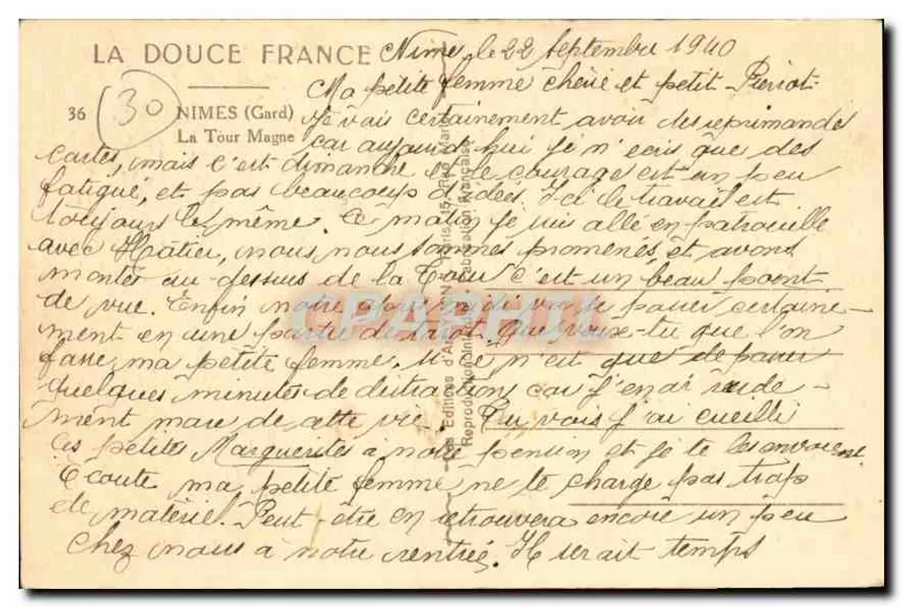 La Tour Magne — Nîmes (Gard) — Verleger La Douce France, Nr. 36 - Rückseite