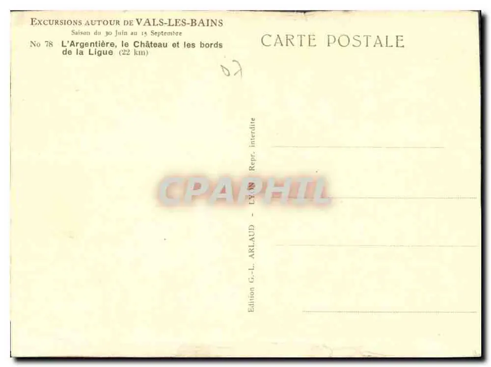 Die Argentière, Schloss und Ufer der Ligue — Edition G.-L. Arlaud, Nr. 78 - Rückseite