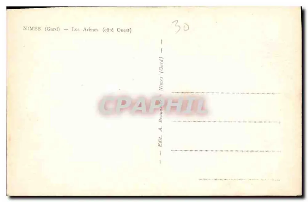 Nîmes (Gard) — As Arênes (lado Oeste) — Editor A. Bonnaque - Verso