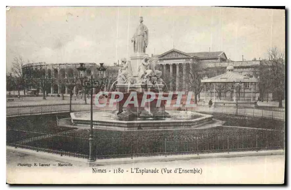 Nîmes - A Esplanada (Vista Geral) — Phototyp. E. Larour — Marseille, n° 1180 - Frente