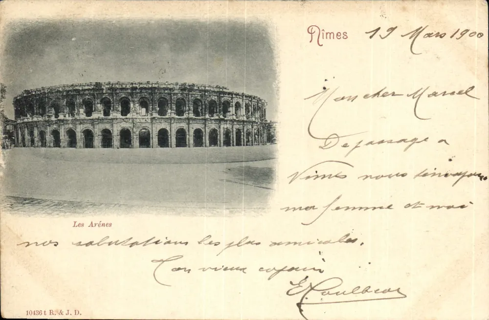 アンティーク絵葉書 Nimes Les Arenes カード 1900 - 表面