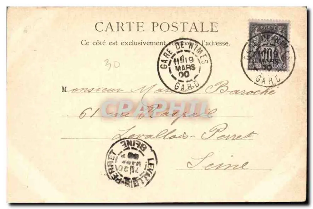 アンティーク絵葉書 Nimes Les Arenes カード 1900 - 裏面