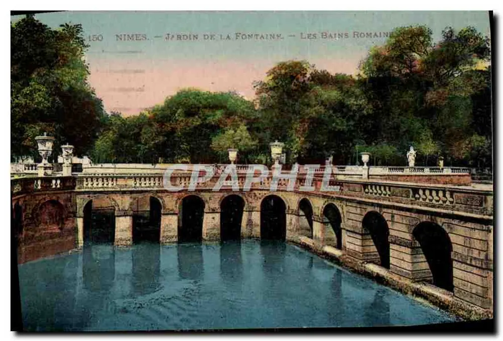 Nîmes — Jardin de la Fontaine — Les Bains Romains — Verlag: C. P. A. Nîmes, Nr. 150 - Vorderseite