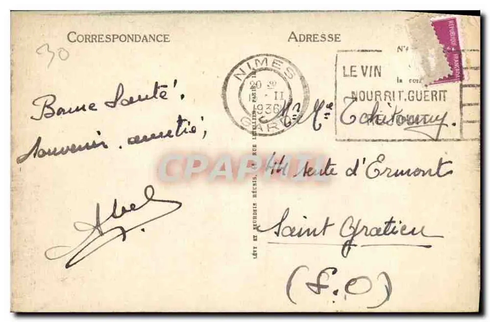 Nîmes — Jardin de la Fontaine — Les Bains Romains — Verlag: C. P. A. Nîmes, Nr. 150 - Rückseite