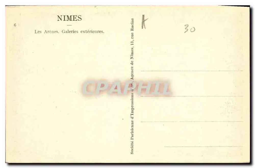 Nîmes — As Arenas. Galerias externas. — Sociedade Parfaitienne de Impressões de Arte, Agência de Nîmes - Verso