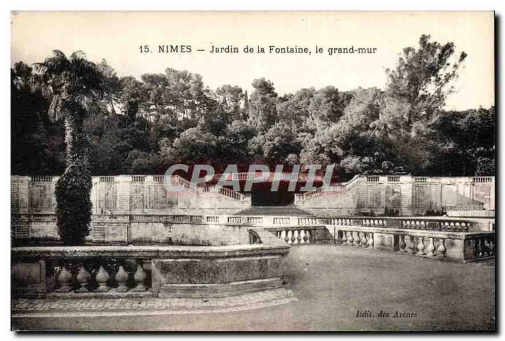 Nîmes — Jardin de la Fontaine, der große Mauer — Verlag: Éditeur des Arcines, Nr. 15 - Vorderseite