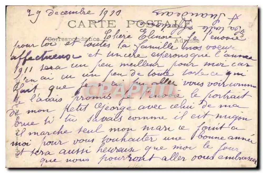 Frau mit einem Kind — vor einer Tür — datiert 29. Dezember 1910 — Augustiné - Rückseite