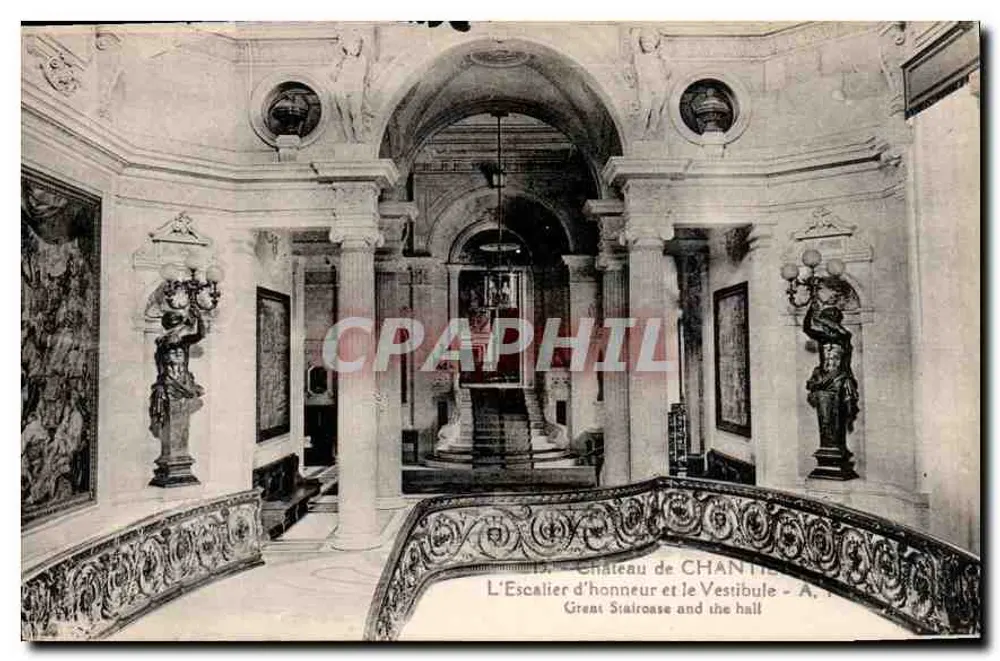 Schloss CHANTILLY — Die Ehrenstiege und der Vestibül — E. Papeghin, Paris-Tours - Vorderseite