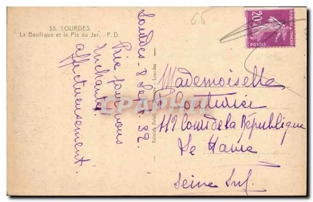 Lourdes — A Basílica e o Pic du Jer — Edição Paulin, n°35 - Verso
