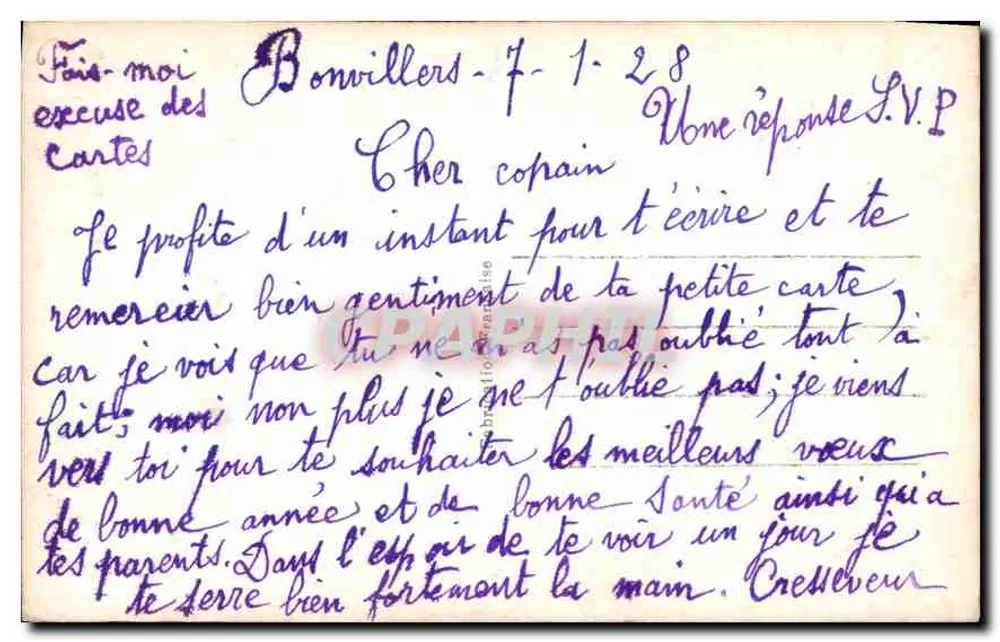 Homem com capa segurando um buquê — Boa Ano — 1732 - Verso