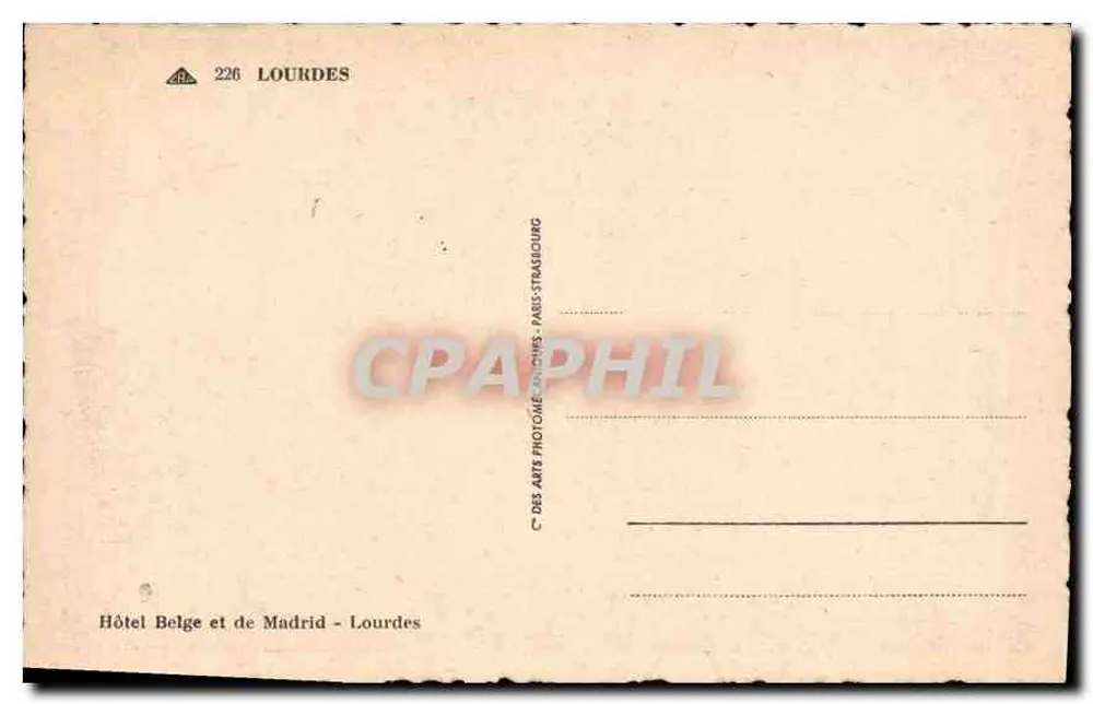 Erinnerung an Lourdes — Die Grotte, Notre-Dame de Lourdes und Landschaft — Hotel Belge et de Madrid, Lourdes - Rückseite