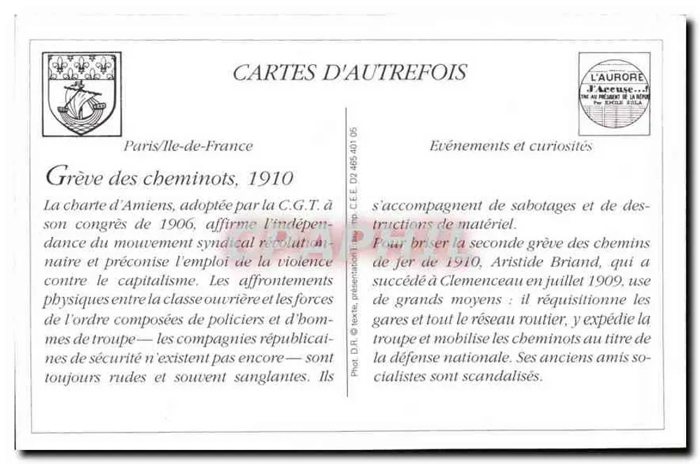 Greve dos Ferroviários — 1910 — F.P. Paris - Verso
