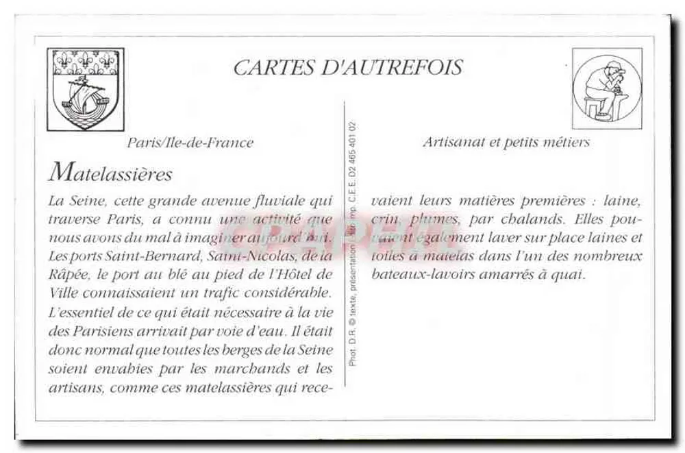 La Matelassière — Les petits métiers parisiens — Artichende, 30 Rue Ad. Thiers, Bolougne-sur-Mer - Verso