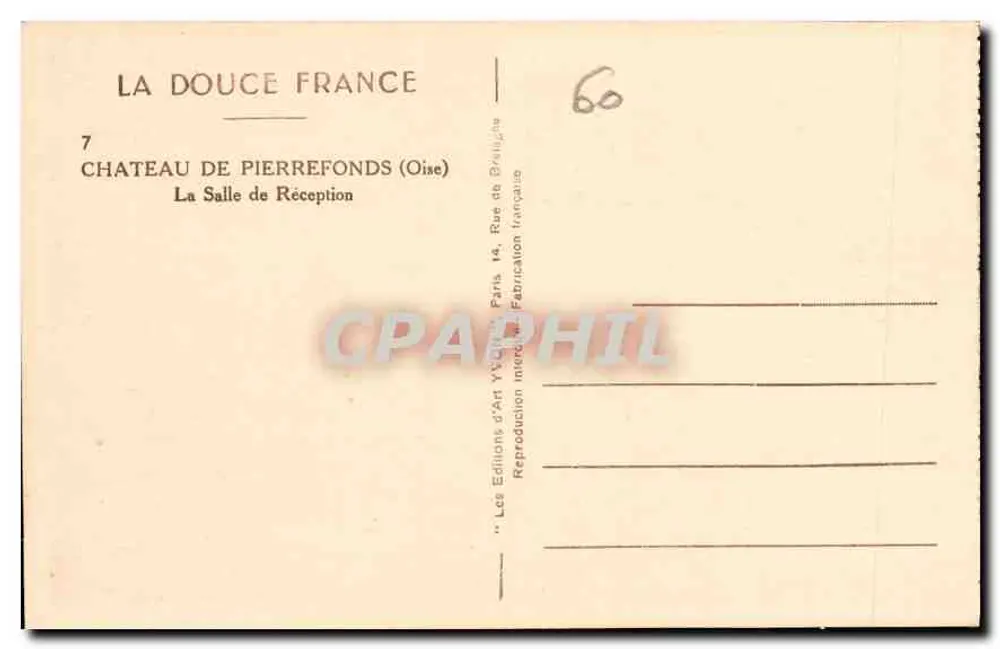 Castelo de Pierrefonds (Oise) — Sala de Recepção — Les Éditions d'Art Victor, Paris - Verso