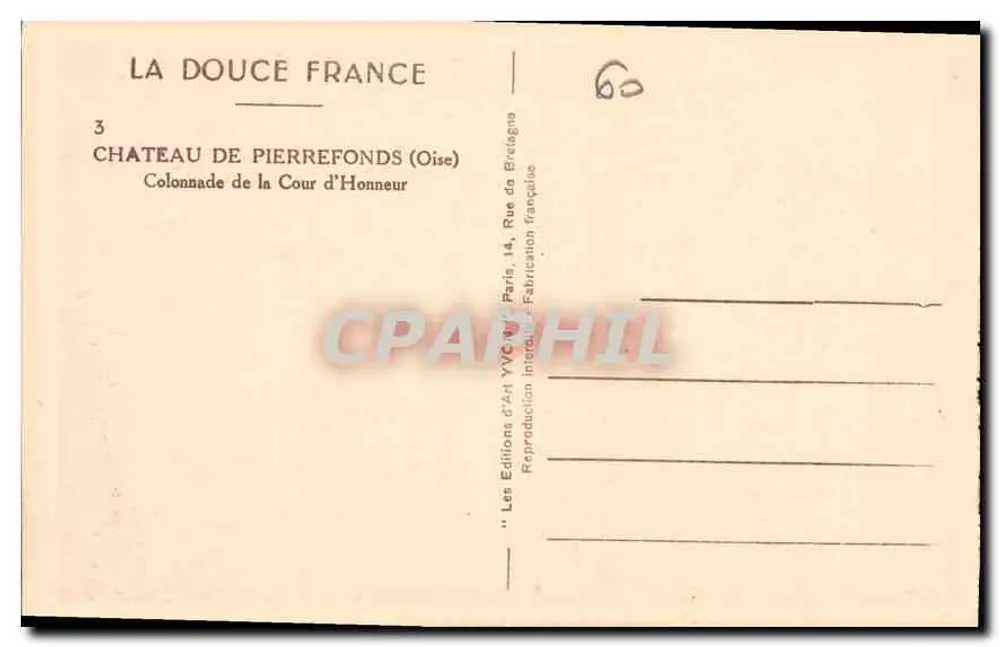 Castelo de Pierrefonds — Colunata da Cour d'Honneur — Les Éditions d'Art Yvon, Paris - Verso