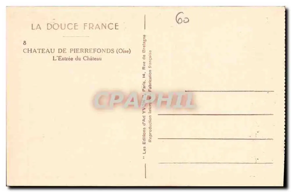 Castelo de Pierrefonds — A Entrada do Castelo — Les Éditions d'Art Yvon, Paris - Verso