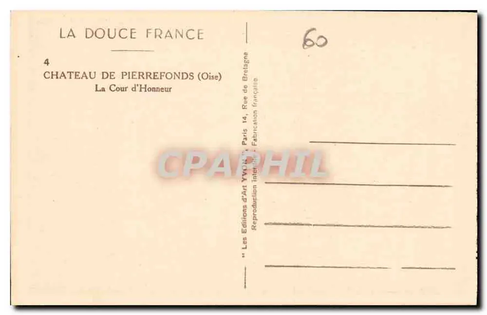Castelo de Pierrefonds — A Cour de Honra — Éditions d'Art Yvonne, Paris - Verso