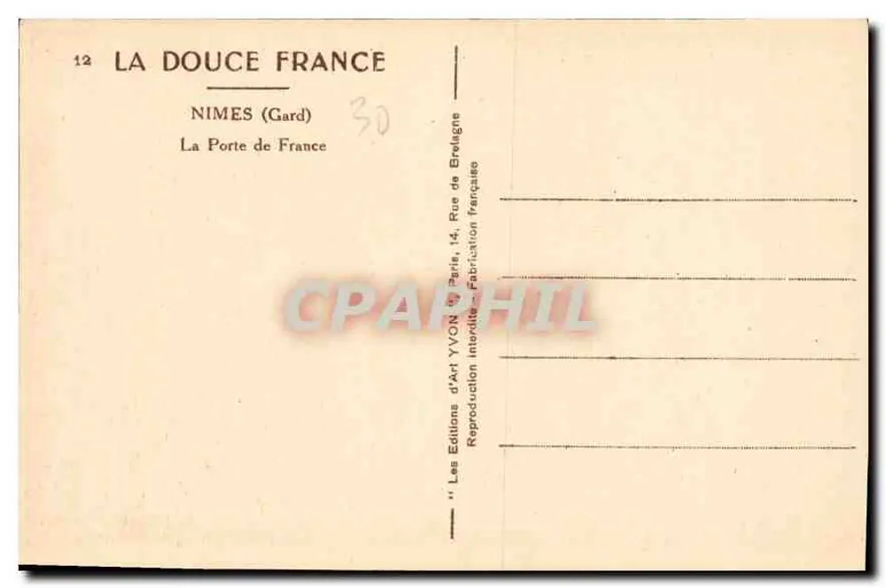 Nîmes (Gard) — La Porte de France — Éditions d'Art YVON - Rückseite