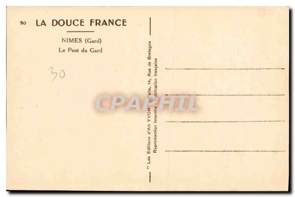 O Ponte du Gard — Nîmes (Gard) — Les Éditions d'Art Yvon, Paris - Verso