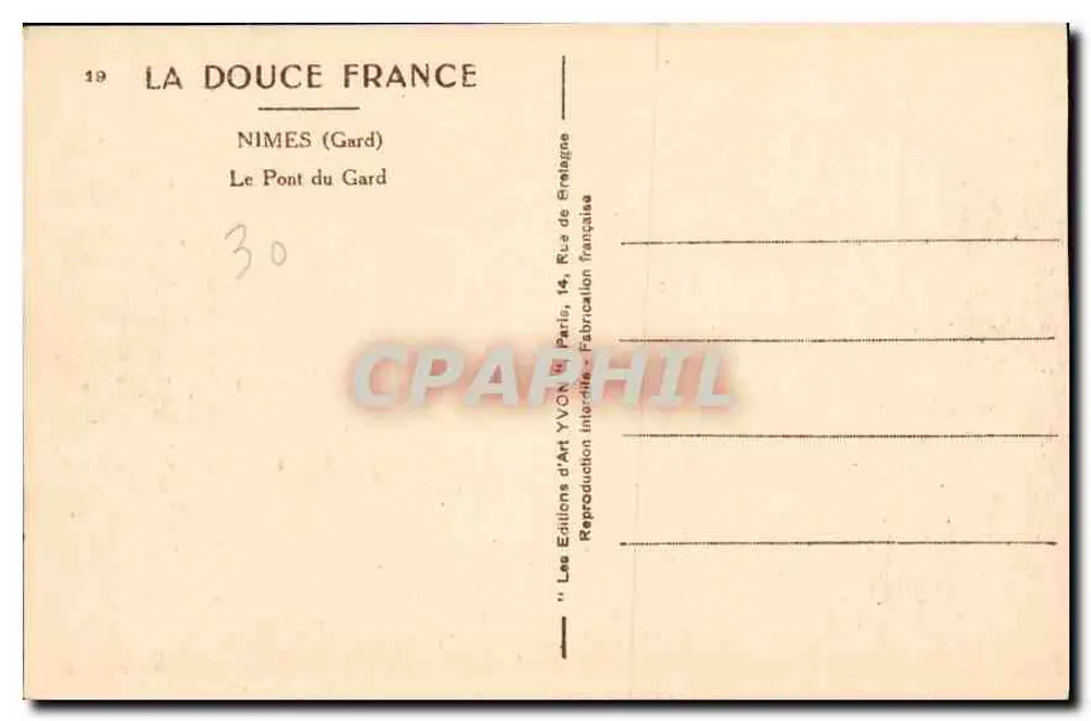 O Ponte do Gard — Nîmes (Gard) — Éditions d'Art Yvon, Paris - Verso