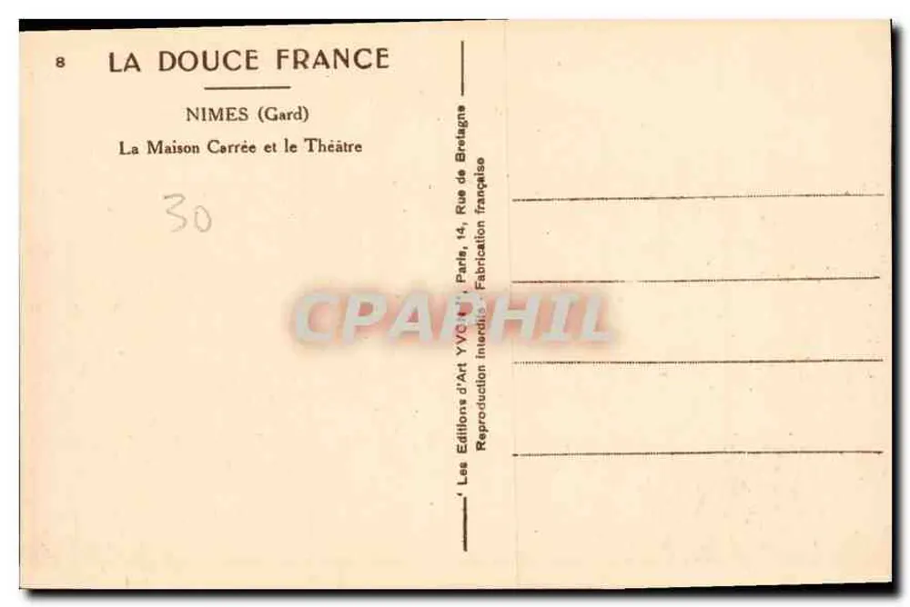 Nîmes (Gard) — Die Maison Carrée und das Theater — Les Éditions d'Art YWC, Paris - Rückseite