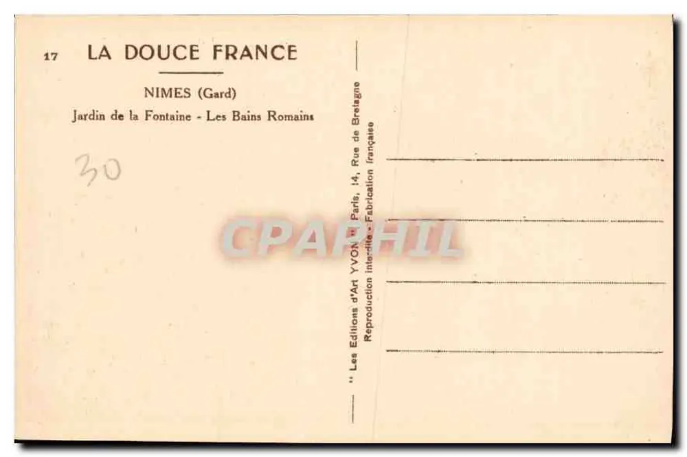 Nîmes (Gard) — Jardin de la Fontaine - Die römischen Bäder — Éditions d'Art YVON - Rückseite