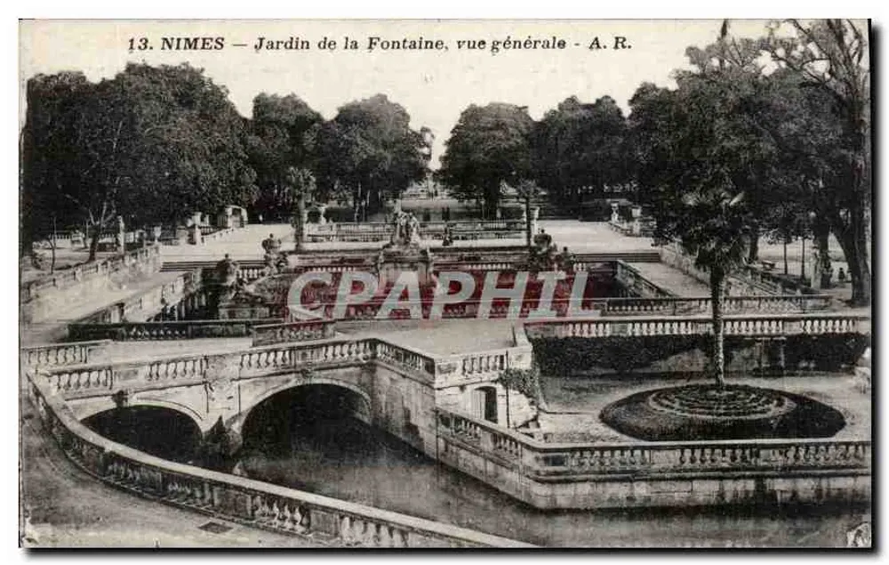 Nîmes — Jardin de la Fontaine, allgemeiner Blick — A.R. - Vorderseite
