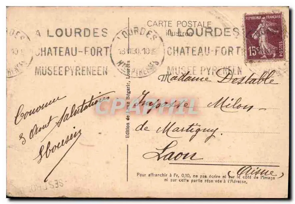Cauterets — Cachoeiras de Lutour — Edição de Lourdes - Verso