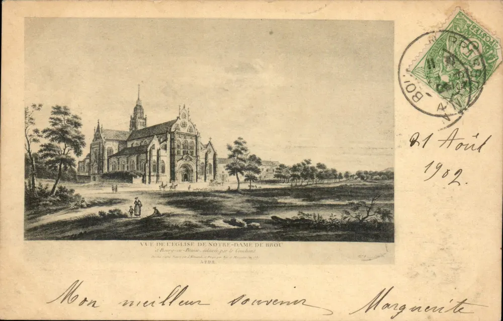 Widok katedry Najświętszej Maryi Panny z Brou — Bourg-en-Bresse — wydawca A. Fere - Awers