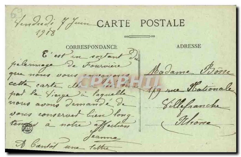 N.-D. de Fourvière — Padroeira de Lyon — Edit. Ch. Charles Devos - Verso