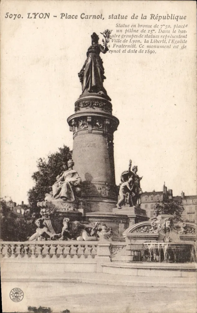LYON - Place Carnot, beeld van de Republiek — uitgever Parijs, n° 5070 - Voorkant