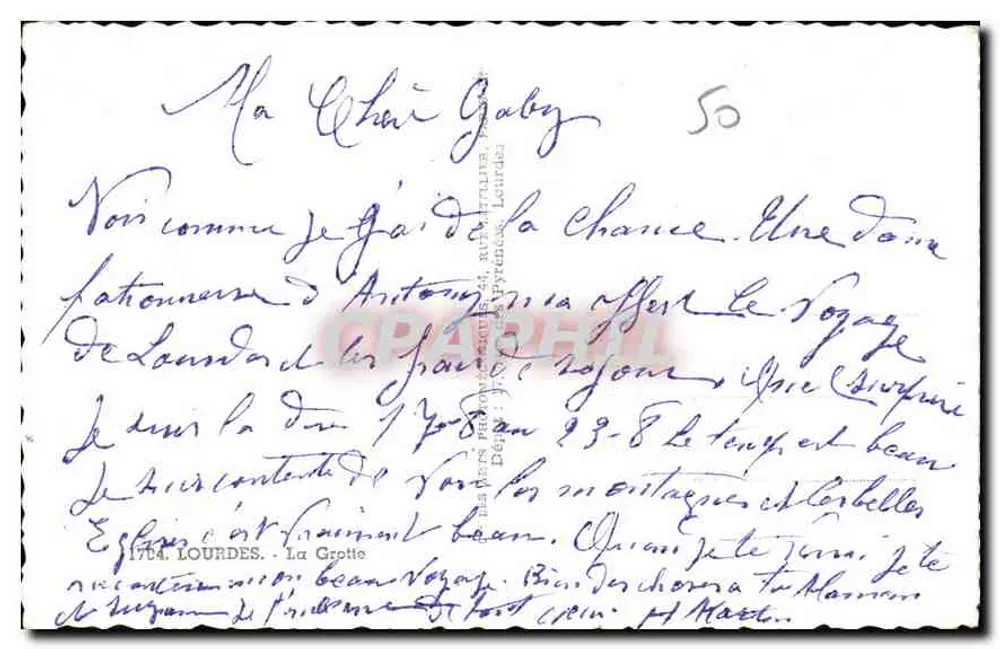 Gruta de Lourdes — Pelerinagem — Editora: Lourdes, n° 50 - Verso