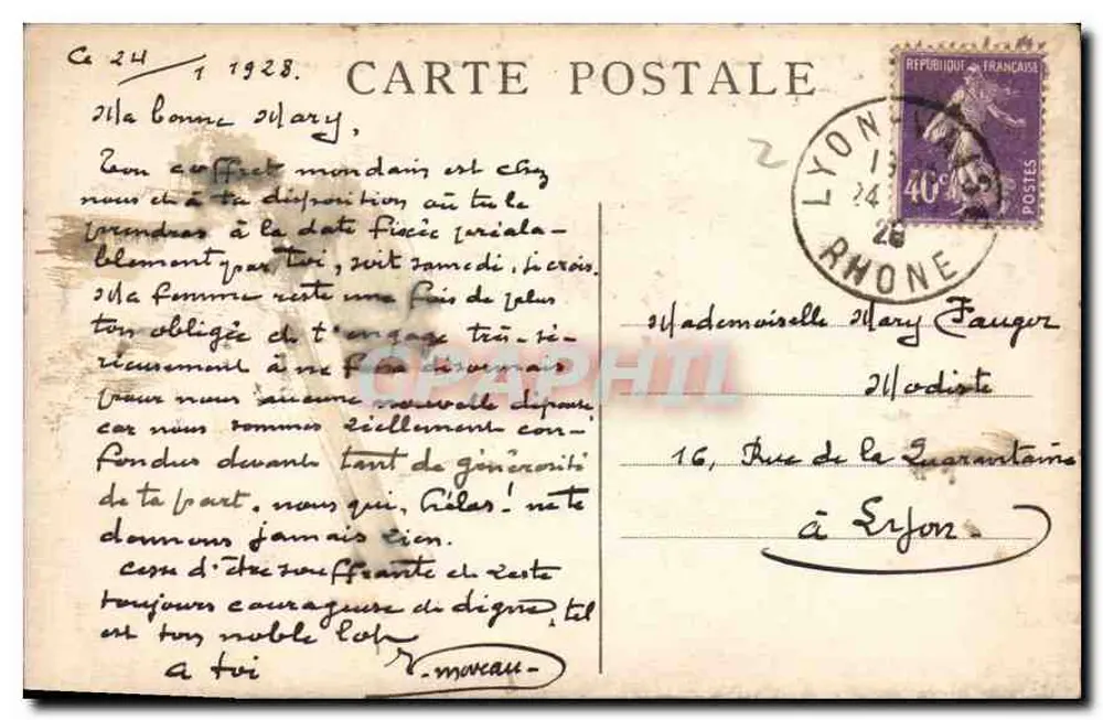LYON - Praça Carnot — Monument da República — M.F. n°72 - Verso