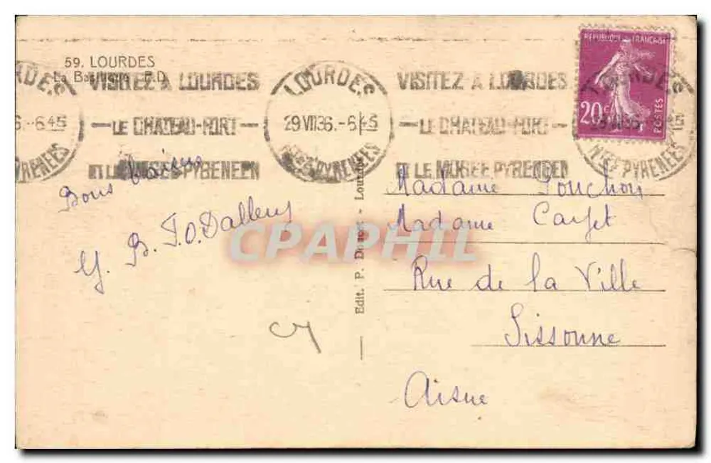Lourdes — O Castelo-Porto e o Museu Pirenéu — Éd. P. Donust - Verso