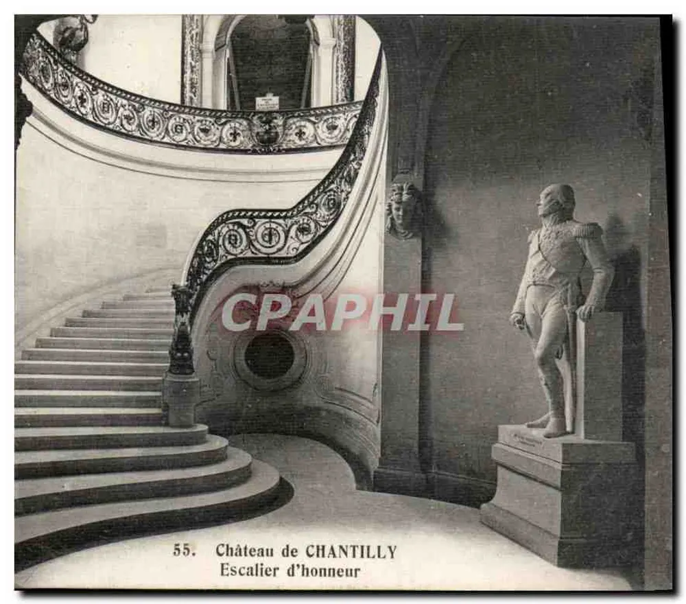 Castelo de CHANTILLY — Escada de Honra — Héliotypie Bourdier e Faucheux, Versailles - Frente