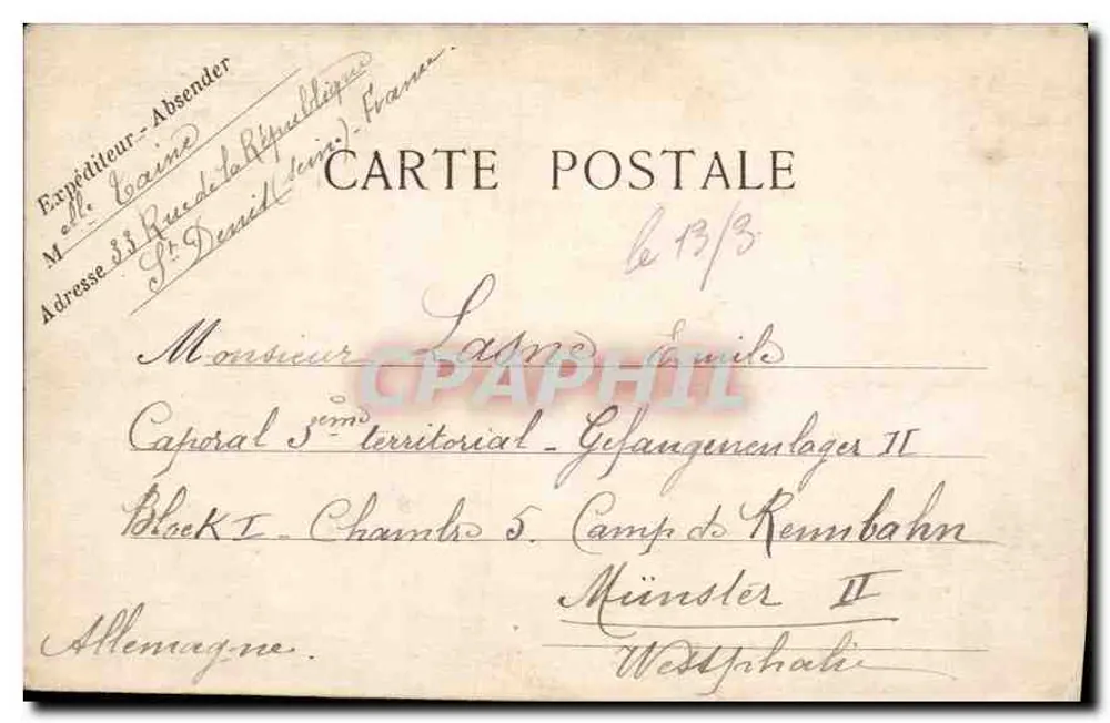Mulher com casaco de colar de pele — Saint-Denis — editor desconhecido - Verso