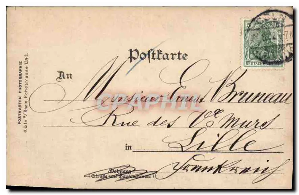Retrato de homem com bigode — Köln / Rüein, Roheskrasse 134a — editor não visível - Verso