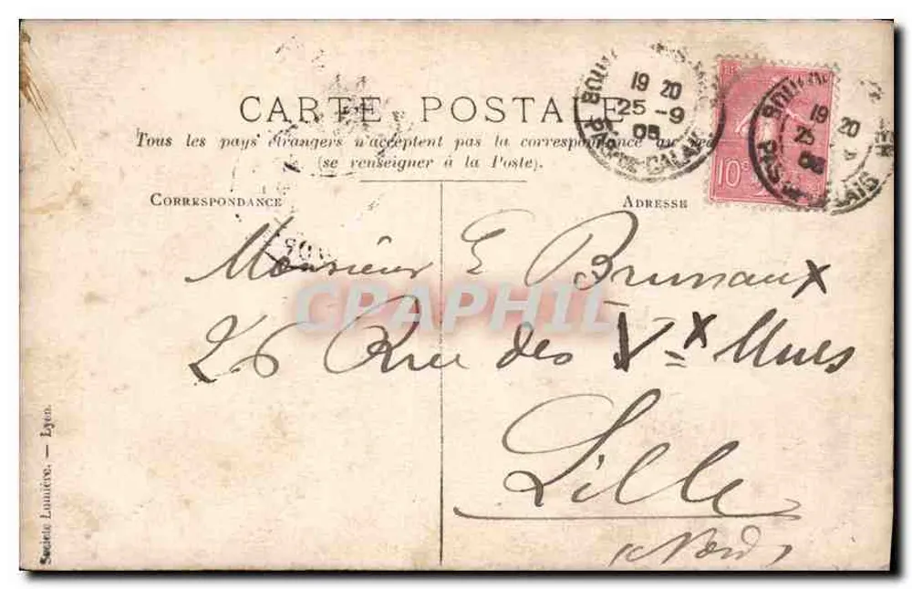 Boulogne-sur-Mer — G. Gelerie — carte postale datée 1920 - Verso